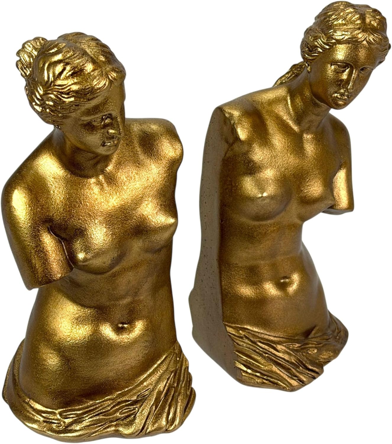 Things2die4 Decorative Bookends Set of 2 Venus De Milo Bust Sculptures, Classical Resin Bookends in Antique Gold Metallic Finish, 9.75 Inch Tall for Shelves and Desks