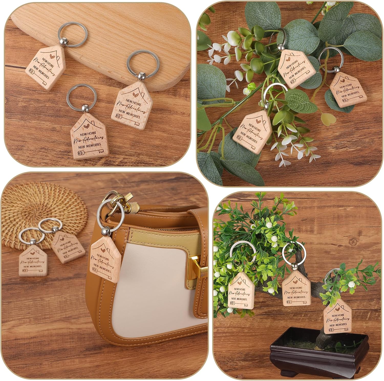 60 Pcs Welcome Home Keychain Bulk, New Homeowner Gifts - Engraved Wooden House Shaped Keychains with Key Rings for Real Estate Agents, Clients, Family, and Customers