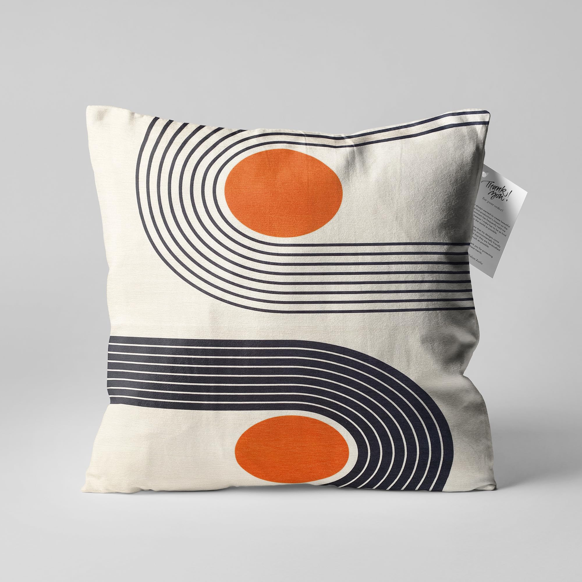 Oyzshop Cover Only Contemporary Bauhaus Beige Cushion Cover With Orange & Black, Double Sided On The Soft Short Pile Velvet Fabric With Multi Sizes, Oeko-Tex 43X43cm (17X17 Inches)
