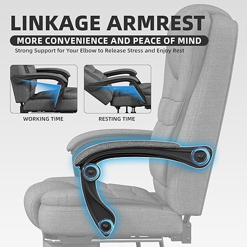Miniatura 6 de Silla de oficina, silla ergonómica de tela para adultos, cómoda silla reclinable para computadora con reposapiés, silla de escritorio giratoria