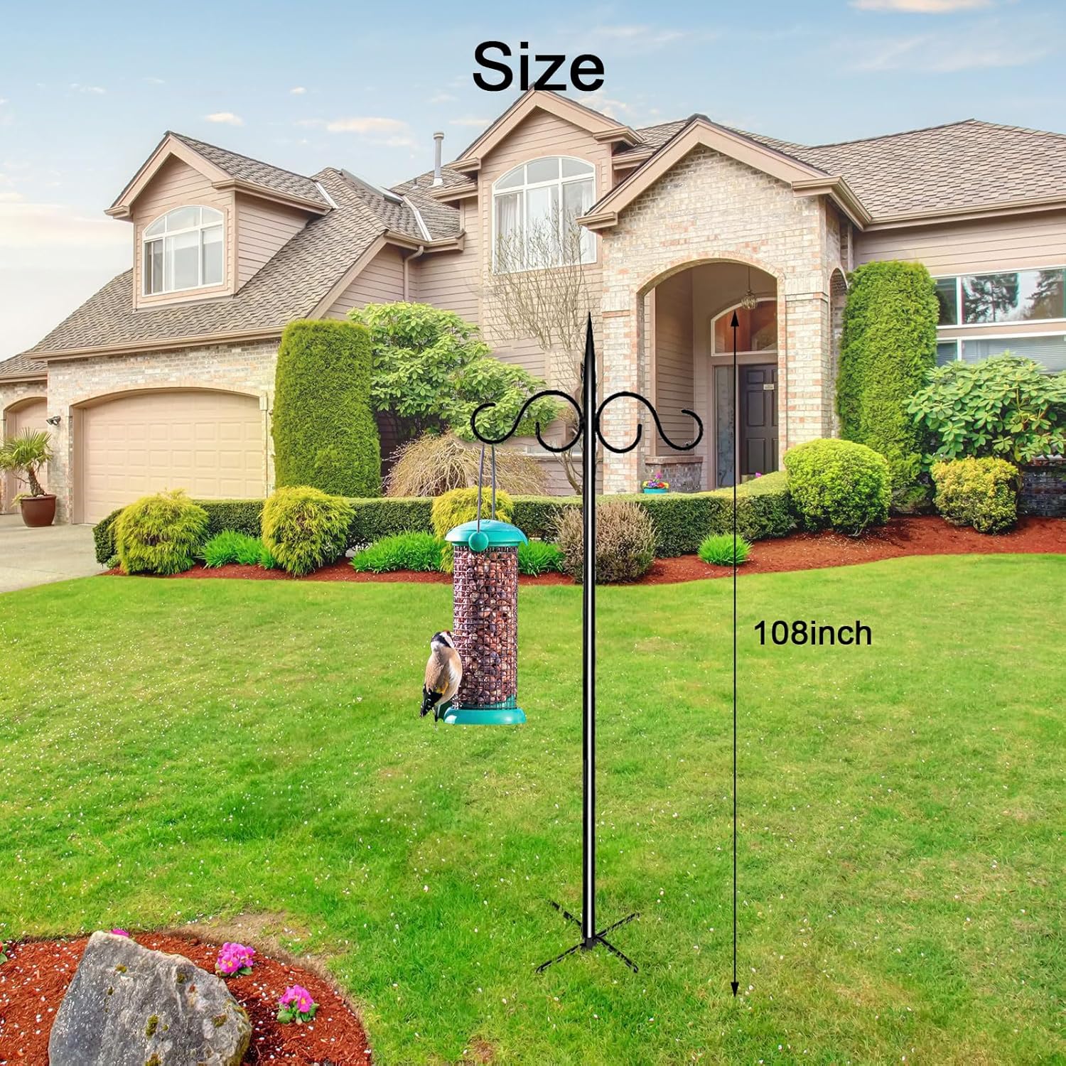 TOPROAD Adjustable Double Shepherds Hook for Outdoor, 108” Bird Feeder Poles with 5 Prongs Base, Garden Pole for Hanging Plant Baskets, Lantern, Bird Nests, Weddings Decor(2 Pack)