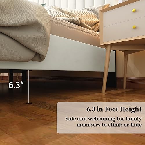 Miniatura 6 de Marco de cama tamaño Queen con cabecera tapizada de terciopelo, base de plataforma sólida resistente y tablero enlistonado, no requiere colchón de