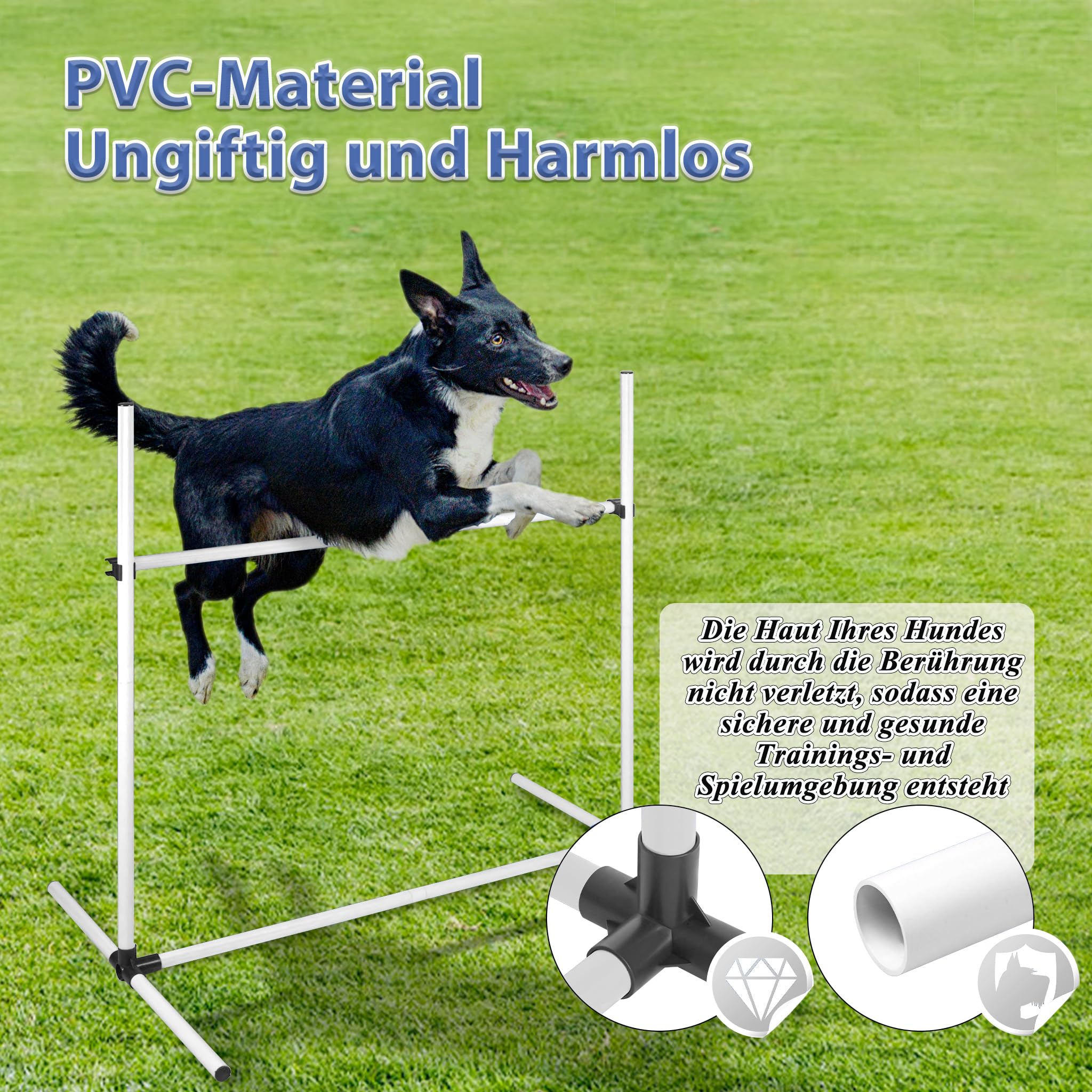 Aufun Hunde Agility Training Set, 4X Höhenverstellbare Hürden Slalomstäbe inkl. Tragetasche, Professionelles Trainingsgerät für Hundeschulen & Heimgebrauch, 104x70x101 cm, Blau
