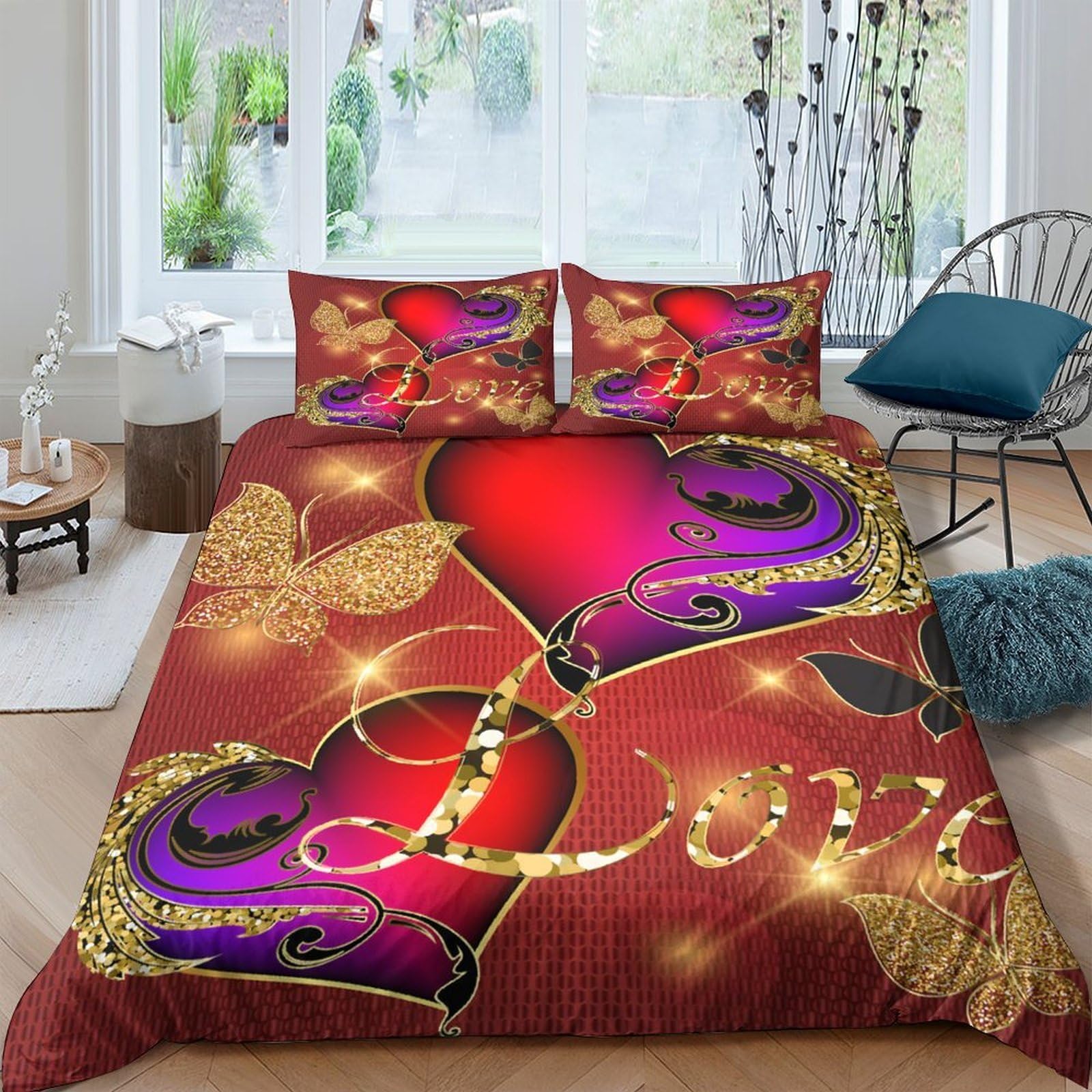 Ctjqhvkz Style-5 3D Printed Romantic Heart Fitted Sheet Microfiber Soft Golden Butterfly Bed Sheet For Bedroom Dorm Decor Protection Single（135X200cm）