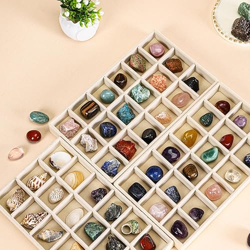 Miniatura 8 de Acrylic Rock Collection - Vitrina con 54 compartimentos de almacenamiento de rejillas, cajas de colección de rocas, organizador de exhibición