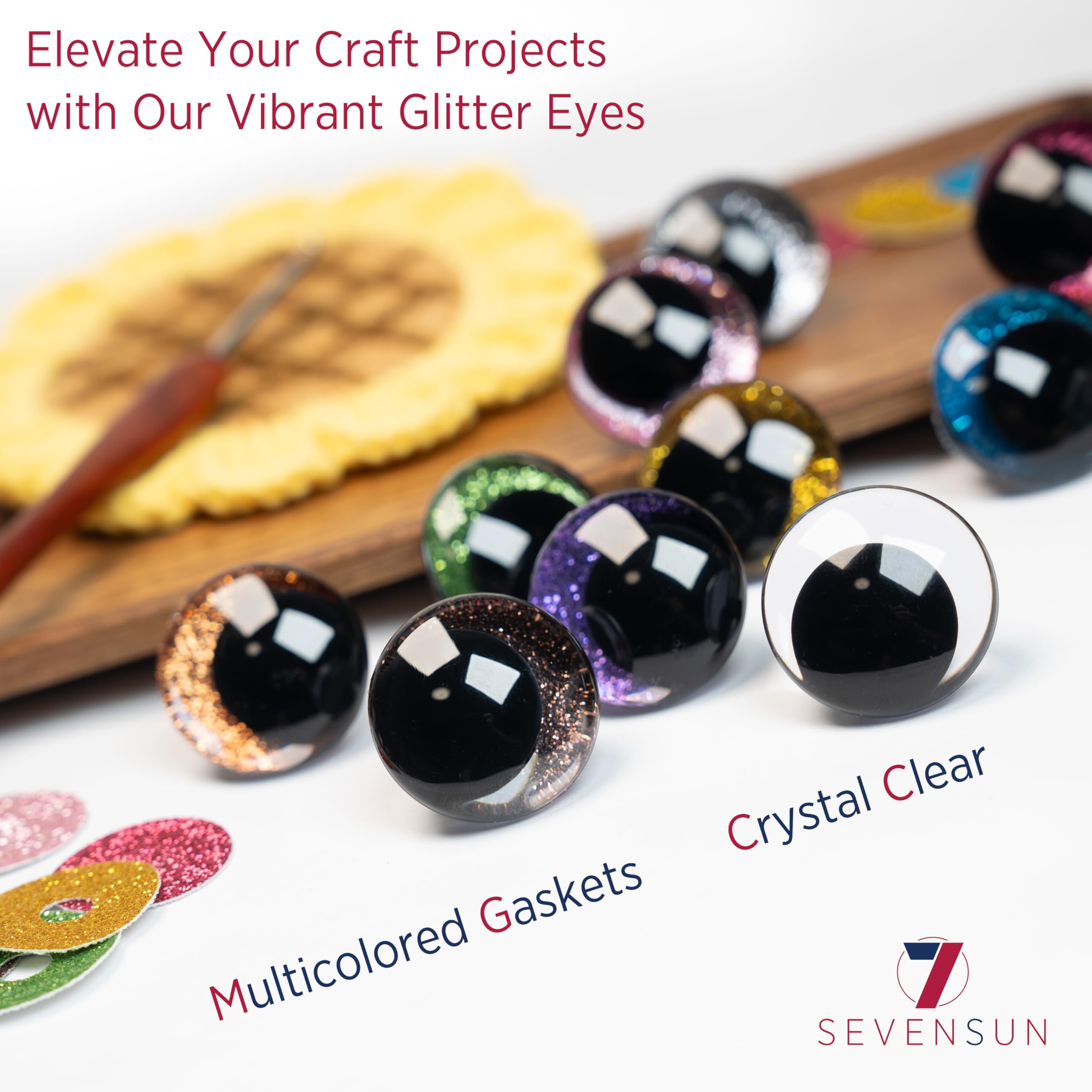 SEVENSUN 40 mm funkelnde, abzentrierte Glitzer-Sicherheitsaugen, 3D-Mond-Glitzeraugen mit Unterlegscheiben, Puppenherstellung, gefülltes Handwerk, Häkeln, Sicherheitsaugen zum Häkeln von Amigurumi