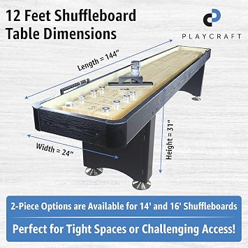 Playcraft Woodbridge Shuffleboard Table with Storage Cabinet - Shuffle Board Game Table Set with Matching Abacus, 8 Pucks, Brush & *Wax (*Made in USA) - Pro Style Climate Adjusters
