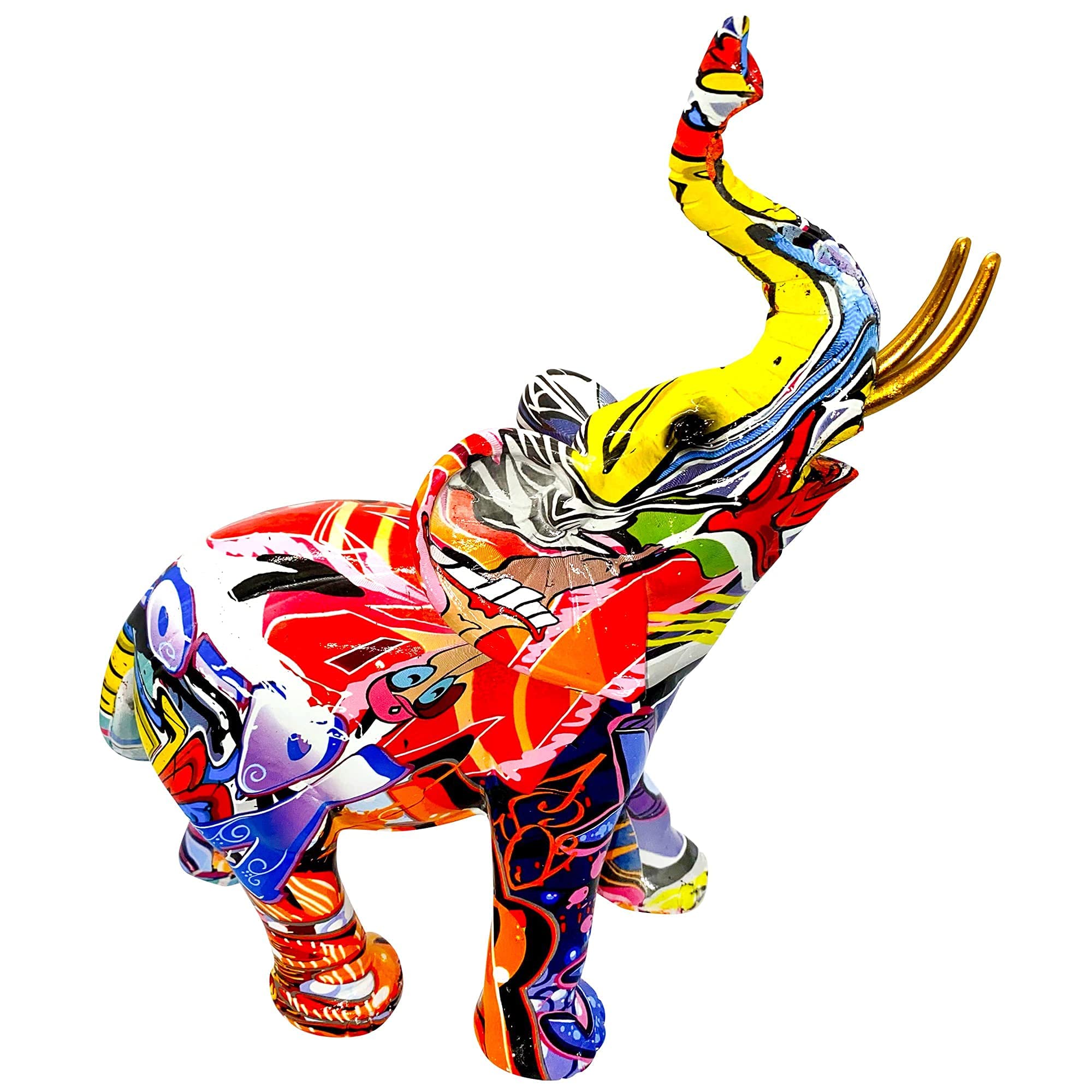 Idyllic Decor Multi-Colour Colorful Graffiti Art Elephant Sculptures - Large Elephant Statue, Modern Ornament And Figurines, Elephant Graffiti Art, Abstract Resin Crafts For Kitchen Office Shelf Home Decor
