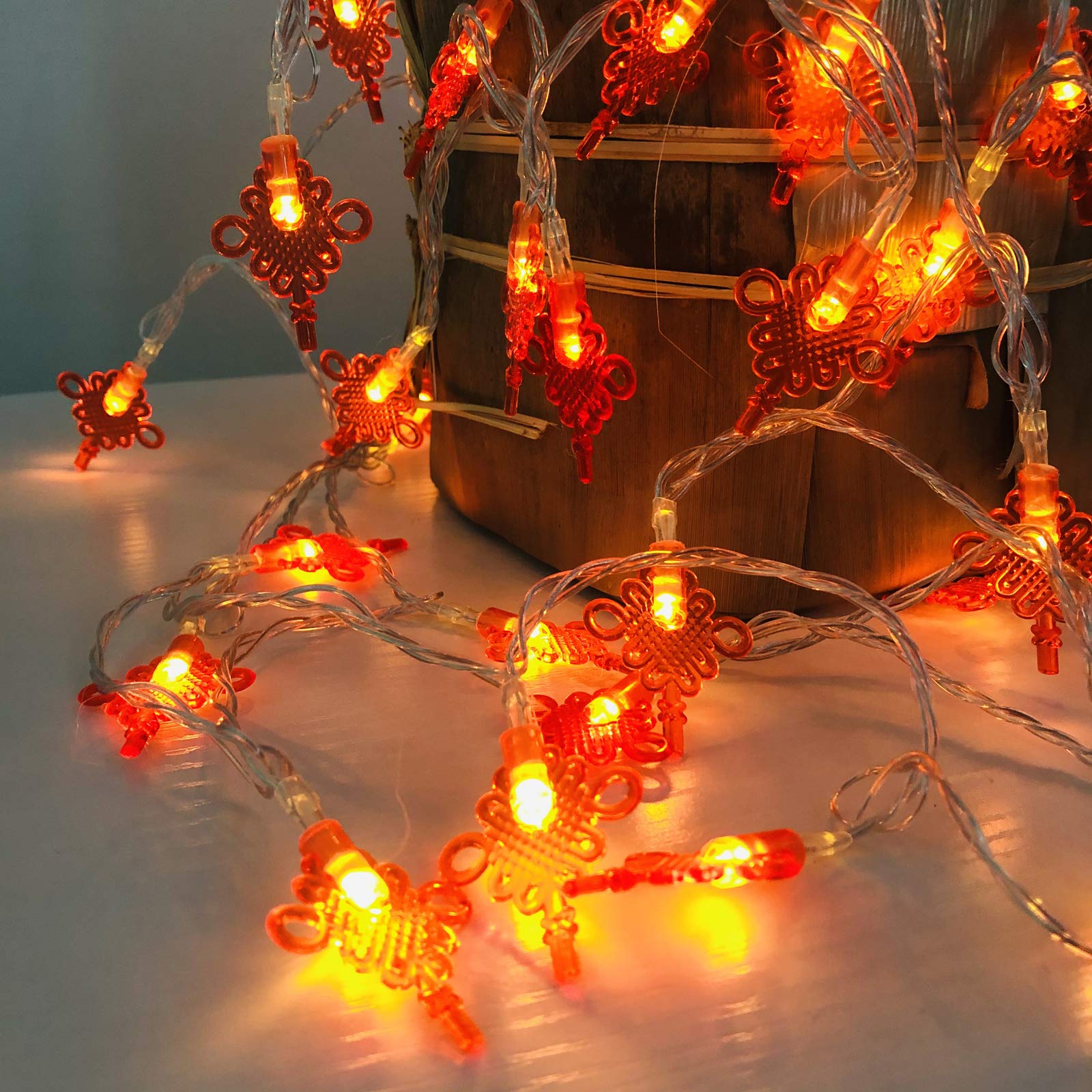 Yolight Red Knot Red Chinese Knot String Lights Led Chinese Wishful Knot Lights Battery Operated For Chinese New Year Spring Festival Wedding Party Decoration (, 32.8Ft/80Led)
