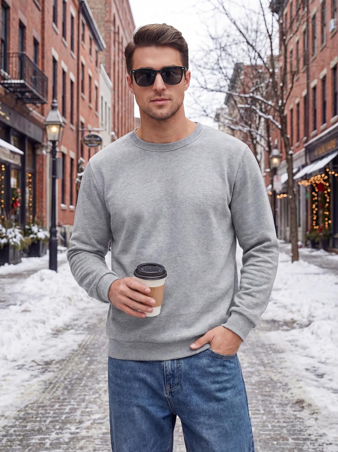 KEFITEVD Men's Sherpa Lined Sweatshirt Thermal Fleece Pullover Sweater Warm Crewneck Heavyweight Winter Shirt - Image 3