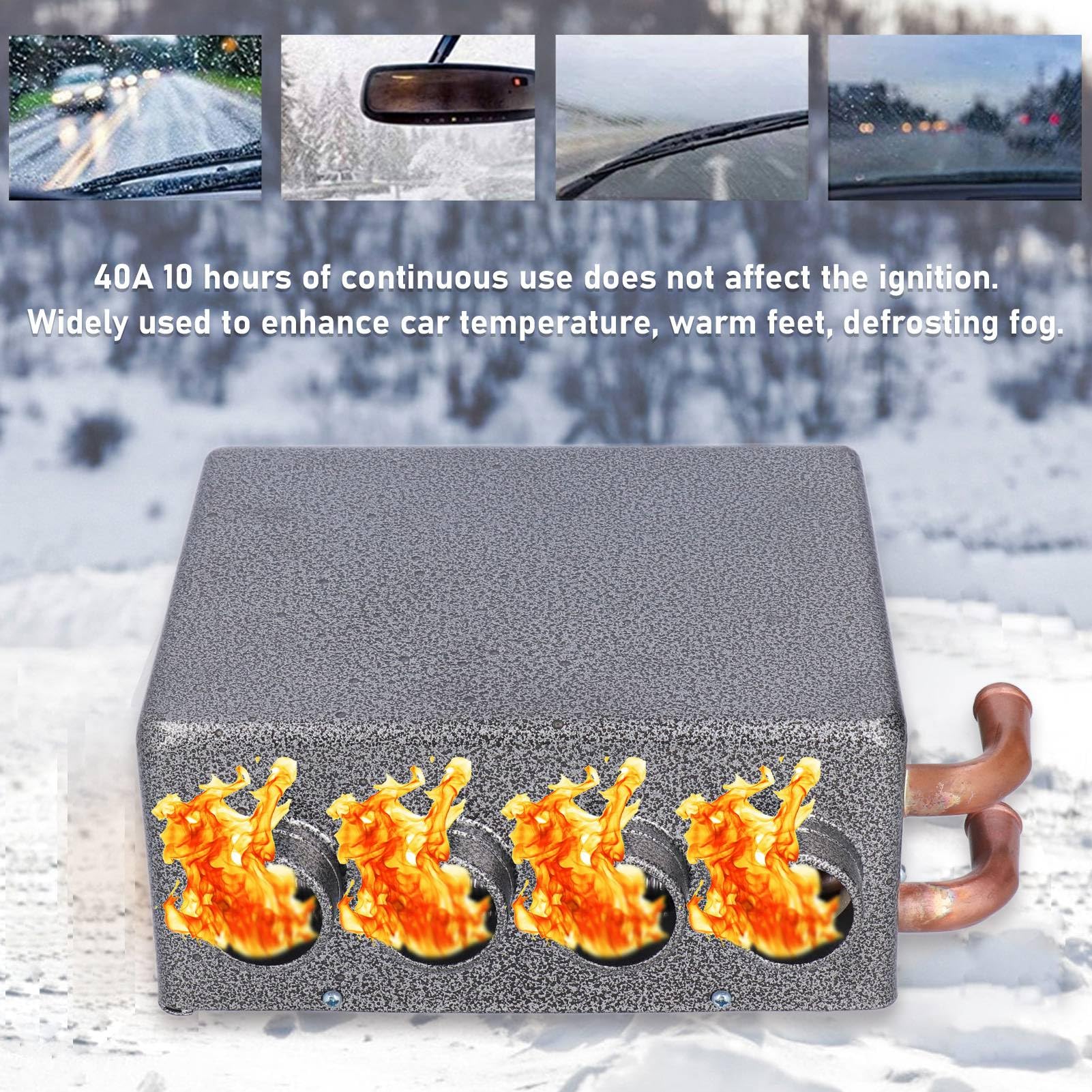 12V Auto Hilfsheizung, 80W Tragbare Autoheizung 4-Loch Schnellheizlüfter Scheibenenteiser Entfroster Universal Entfroster Heizung