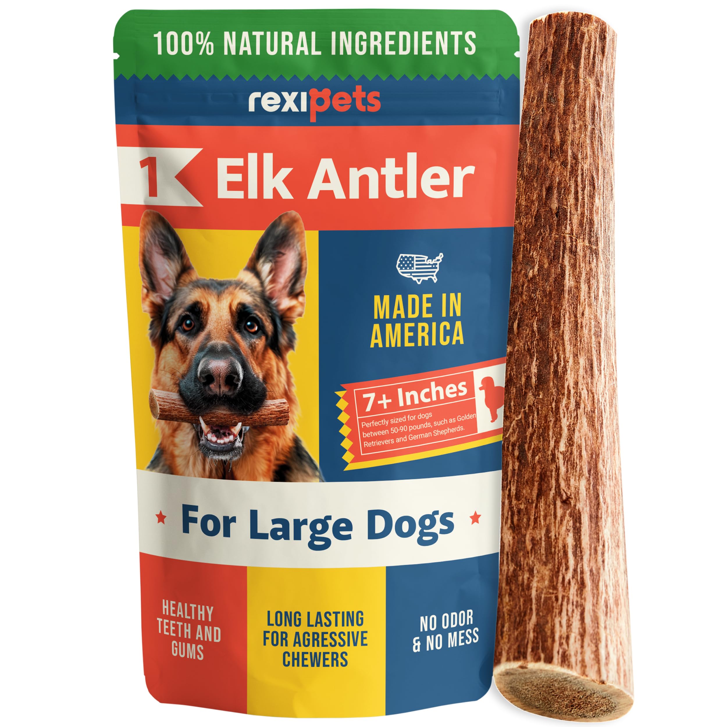 - REXIPETS 100% Natural - Elk Antlers for Dogs - Naturally Shed in USA - Long Lasting Chews for Aggressive Chewers - Natural, Real Dog Antler Treats & Toys - Dog Chews - No Odor & No Mess - Large