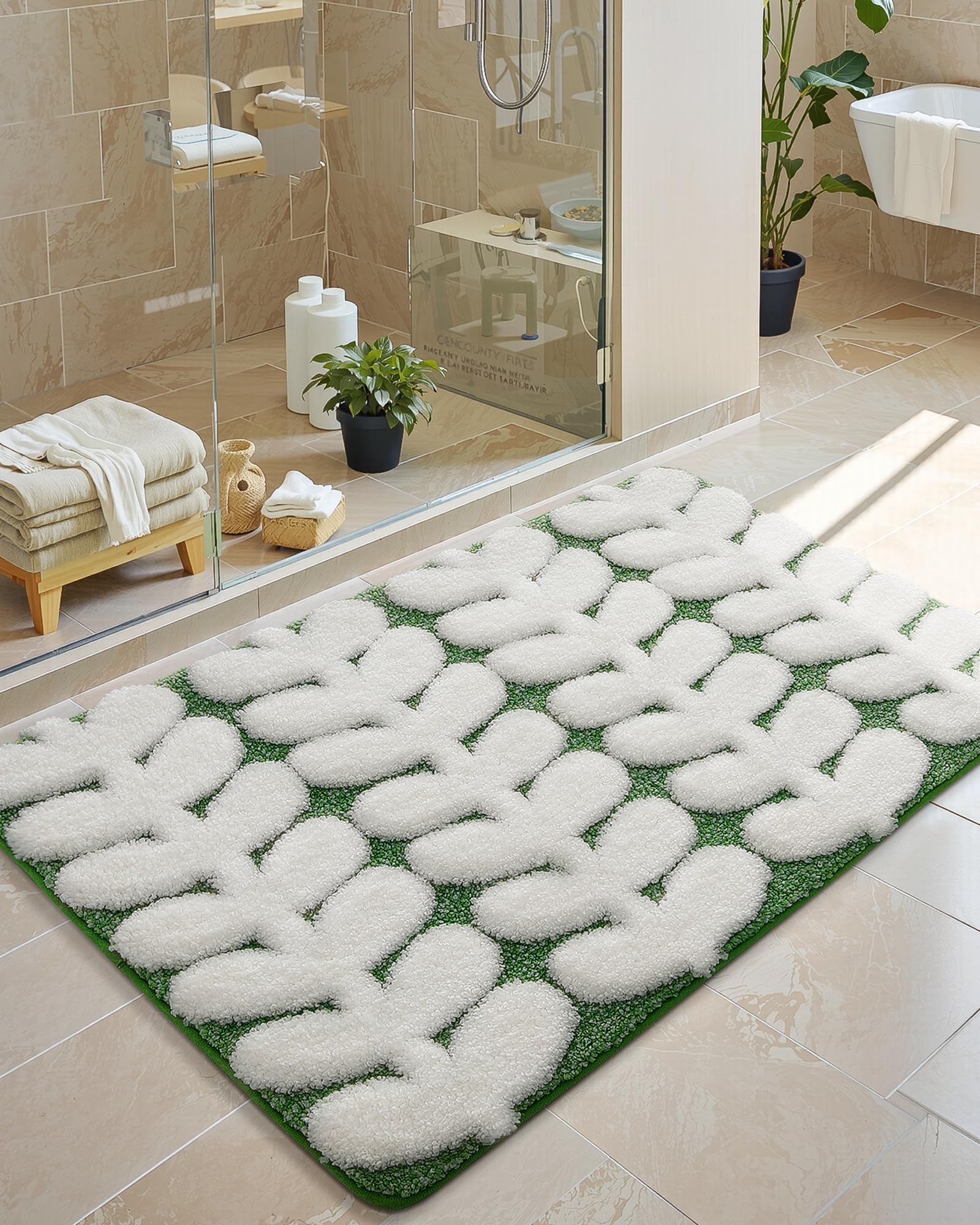 Color&Geometry Alfombra de Baño Ultra Suave Ultra Absorbente, 61x92 cm Antideslizante Lavable a Máquina, Ideal para Suelo de Baño, Bañera y Ducha, Verde