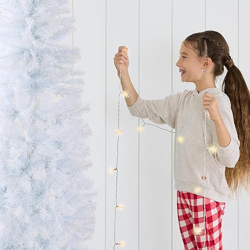 Miniatura 6 de Best Choice Products Árbol de Navidad artificial de 6 pies de color blanco para el hogar oficina decoración de fiesta delgada con 608 puntas