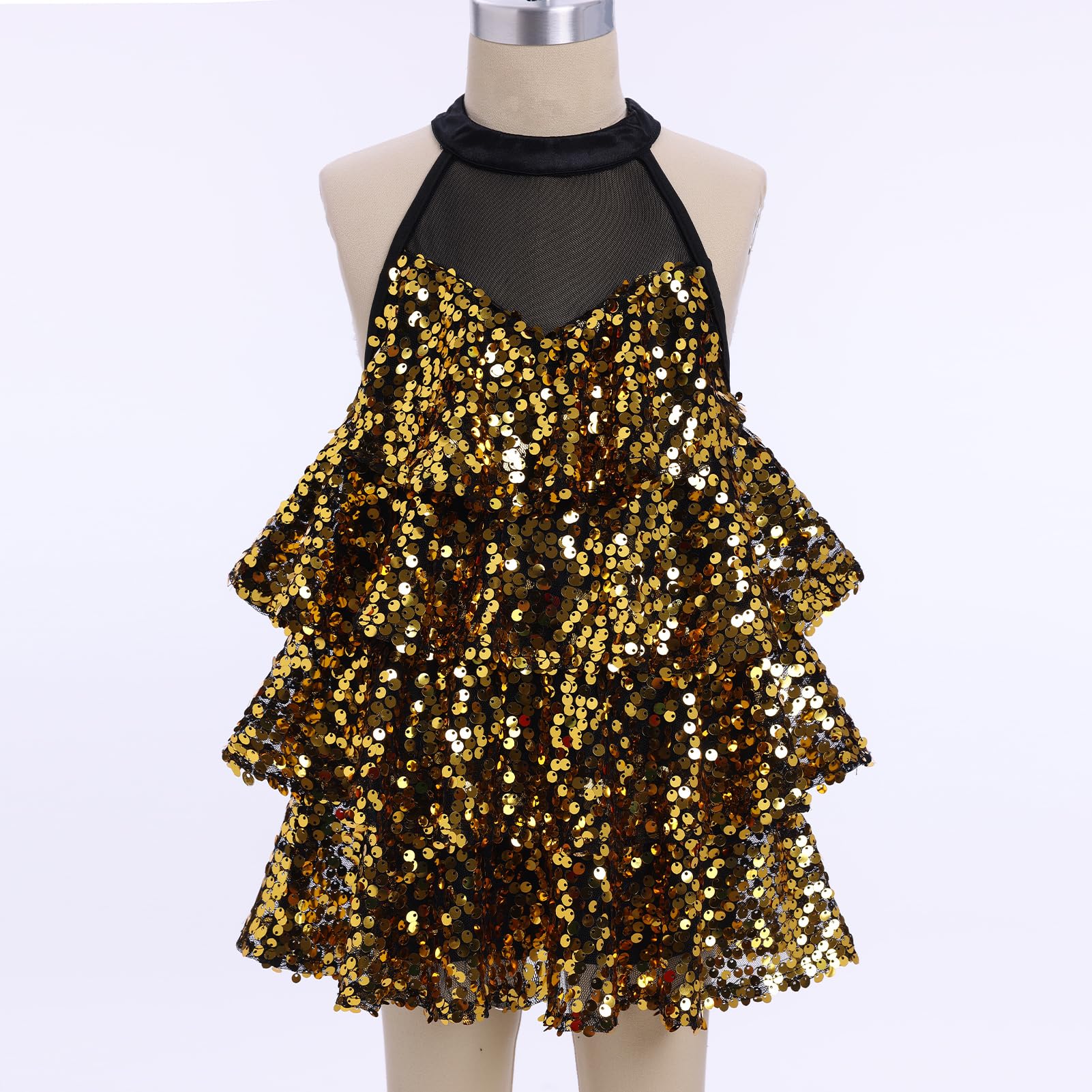 OMEWEE Robe de danse latine à paillettes pour fille, tenue de danse, jazz, hip-hop, deux pièces, tenue de danse pailletée, tenue de bal, fête, robe scintillante avec short