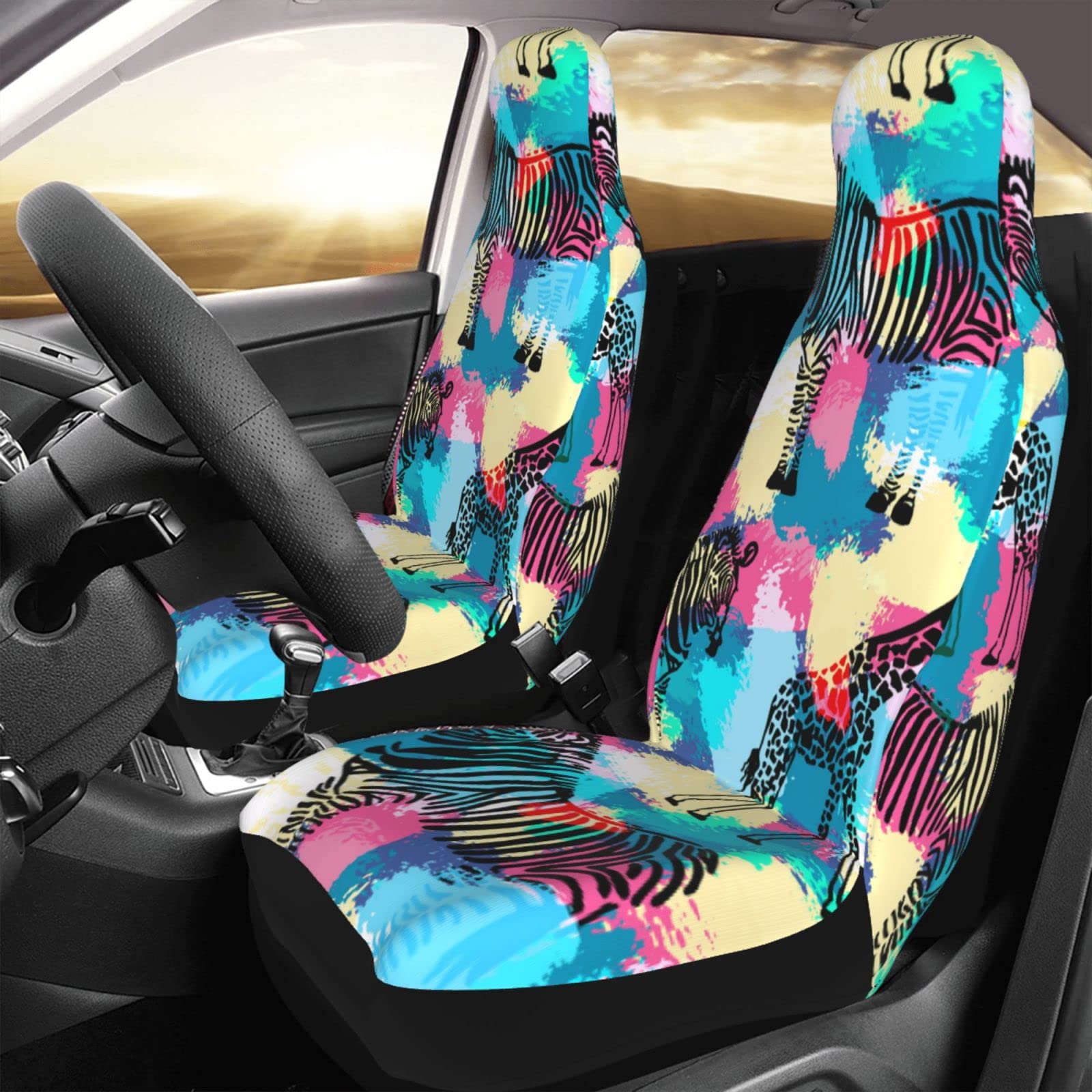 Amazon | カーシートカバー 2枚 シマウマ キリン カラー 運転席+助手席 