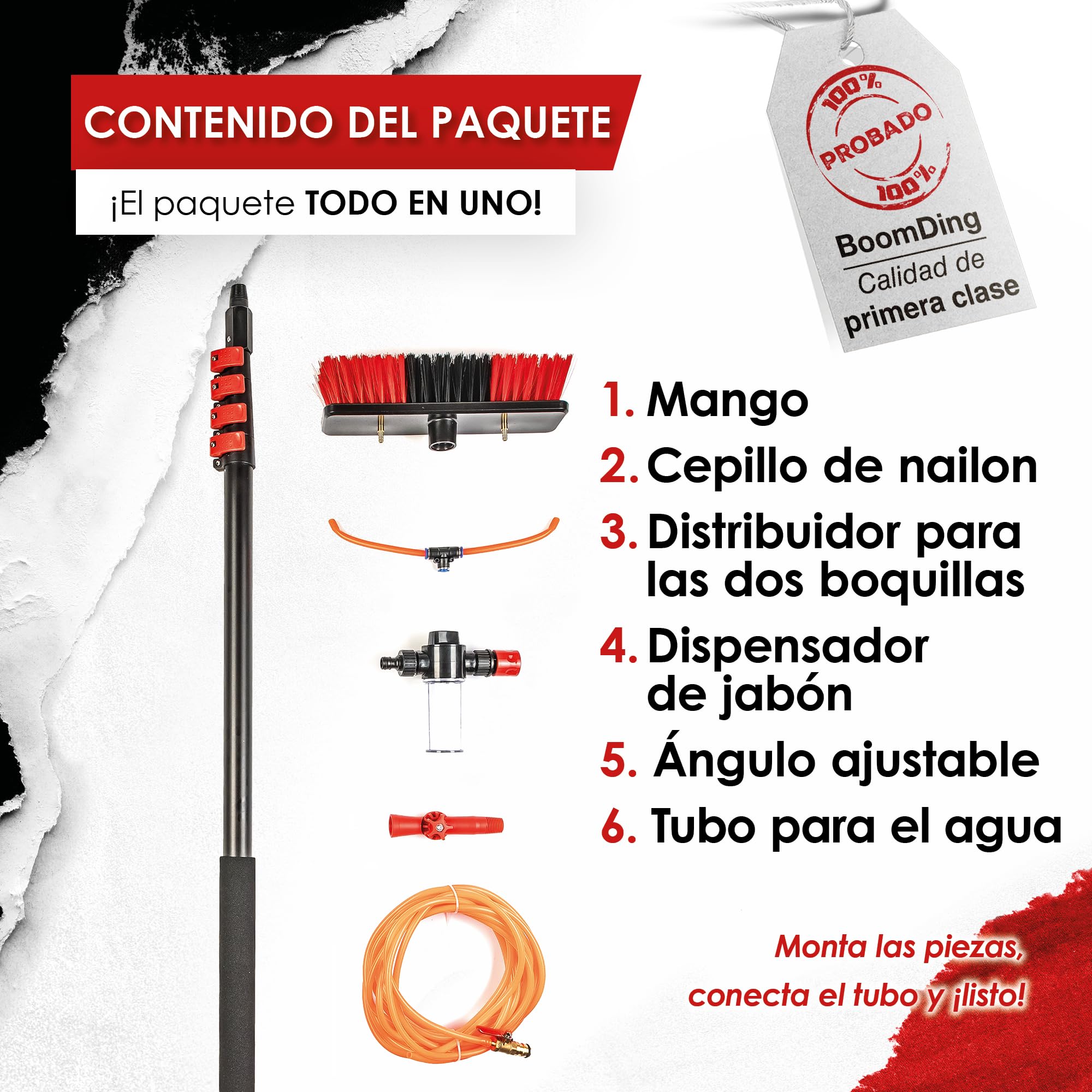 Barra telescópica de aluminio extensible de 4,6 metros con manguera interior para la limpieza placas fotovoltaicas limpiador placas solares