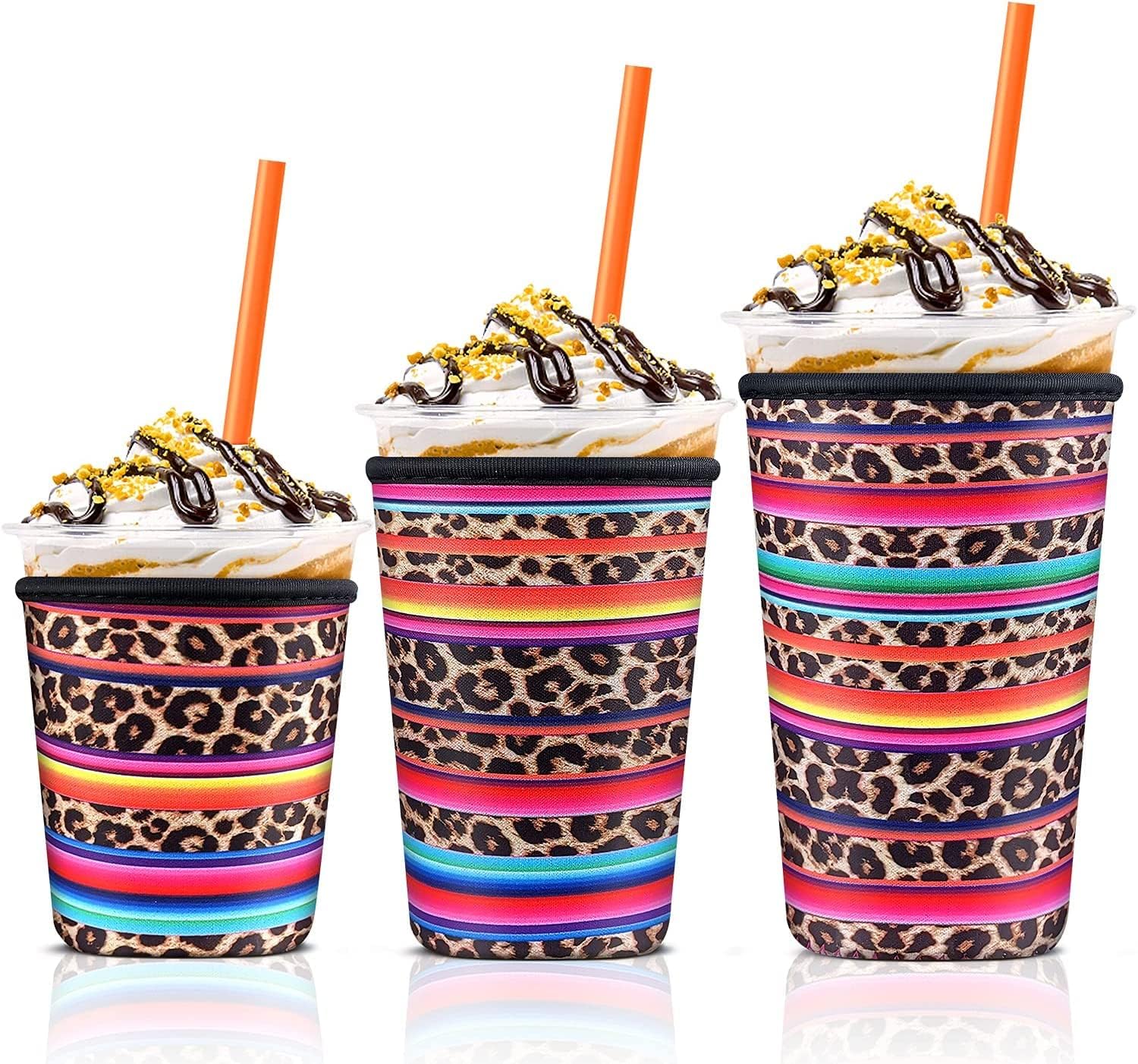 3 Pack Reusable Iced Coffee Sleeves, Jahomieo Insulator Sleeve for Cold Beverages, Neoprene Drink Sleeve Cup Holder for Starbucks Coffee, McDonalds, Dunkin Coffee，More
