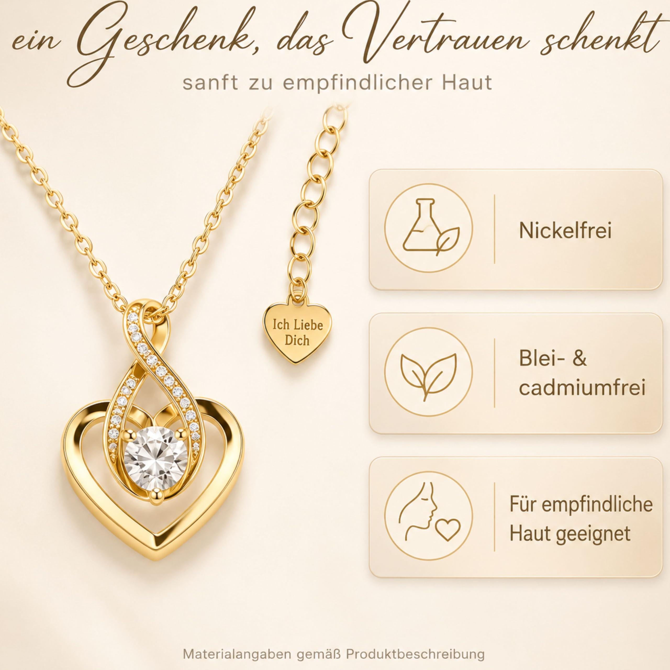 Geburtstagsgeschenke für Frauen,Gelbgold Beschichtet Herzkette für Freundin, Geschenkset frauen, Liebevolle Jahrestag Geschenk für Sie, Weihnacht, Valentinstag,An Meinen Schatz Kette