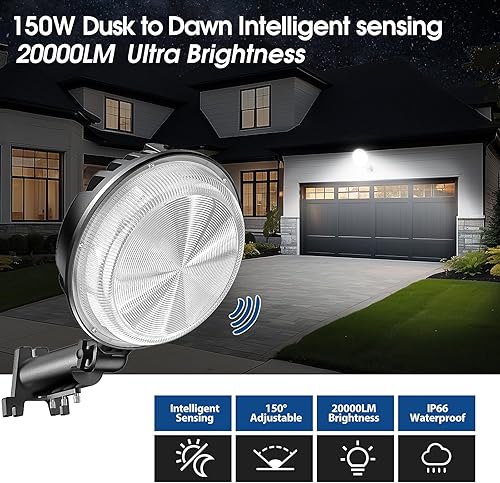 Miniatura 3 de StarMoitic Luz LED de granero, 150 W, 20000 lm, iluminación exterior del anochecer al amanecer, IP66 impermeable, ángulo de 150, luz de calle