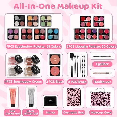 Miniatura 2 de Anpro Kit de maquillaje plegable doble todo en uno Leopord con estuche, juego de maquillaje profesional para adolescentes, kit completo de inicio