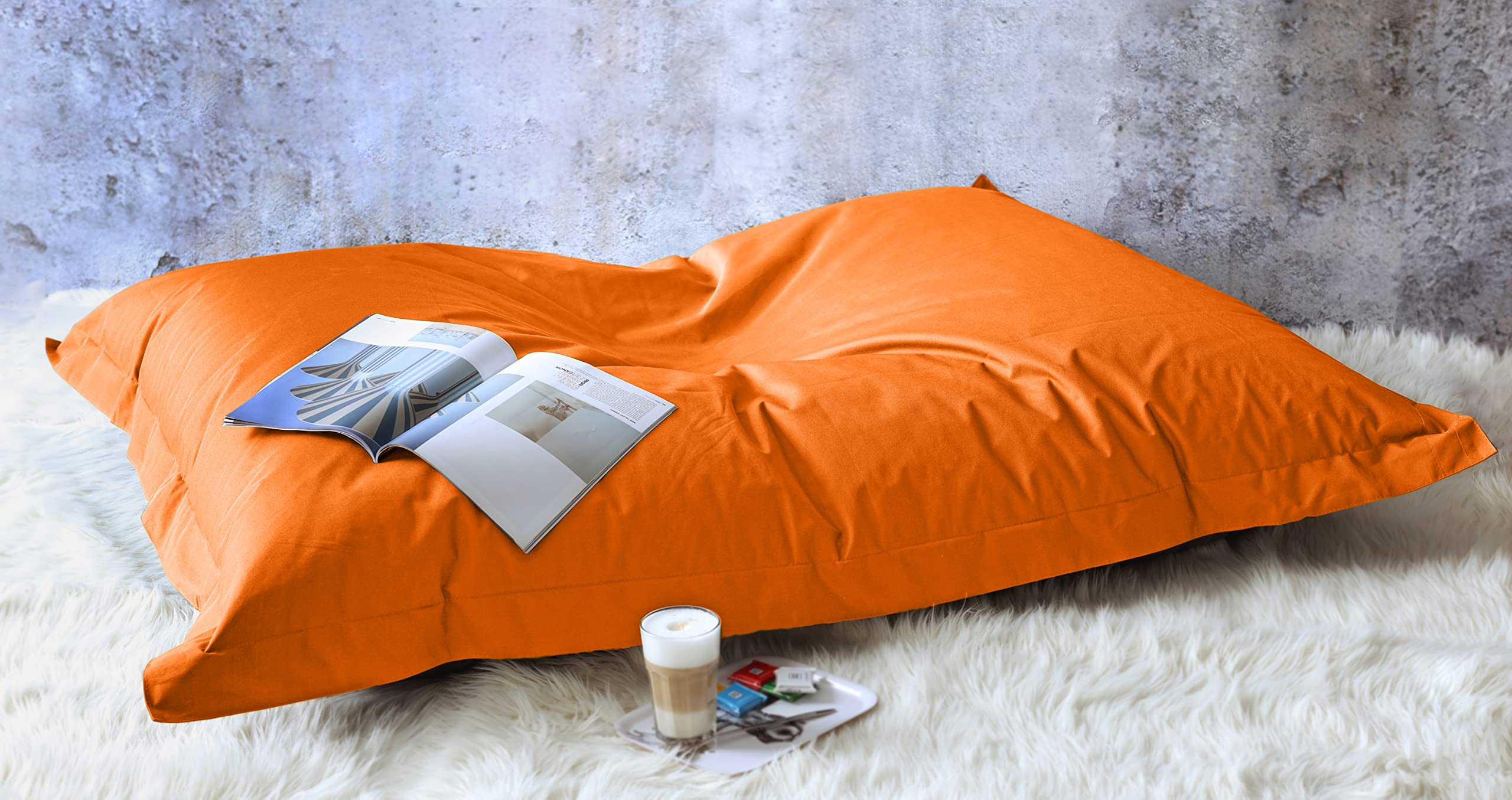 Kinzler S-10026/09 XXL Riesensitzsack, 140x180 cm, Sitzsack Outdoor Indoor, in vielen verschiedenen Farben, mit Innensack, orange