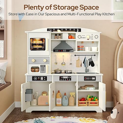 Miniatura 4 de Juego de cocina para niños, juego de cocina realista con muchas características de juego y accesorios de cocina, cocina de madera para niños,