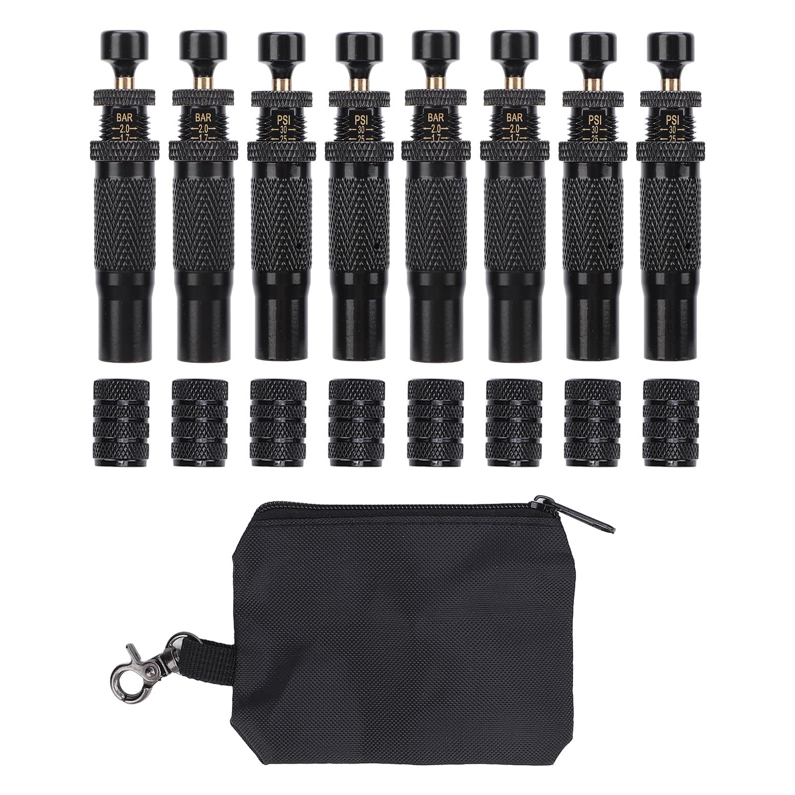 Kit valvola di sgonfiaggio pneumatici con arresto automatico regolabile da 8 pezzi, strumento per abbassare l'aria dei pneumatici con range da 10 a 30 PSI, strumento di