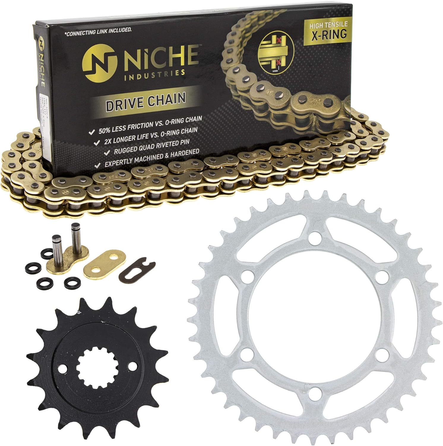 NICHE Drive Sprocket Chain Combo for Kawasaki Ninja 500 EX500 GPZ500 Front 16 Rear 41 Tooth 520V-X X-Ring 104 Links