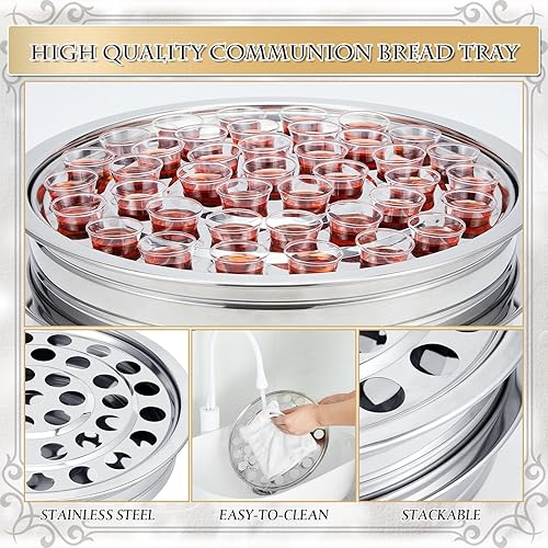 Miniatura 3 de Juego de 2 bandejas de comunión para iglesias, suministros de iglesia, platos de comunión para iglesia con 100 tazas desechables de comunión