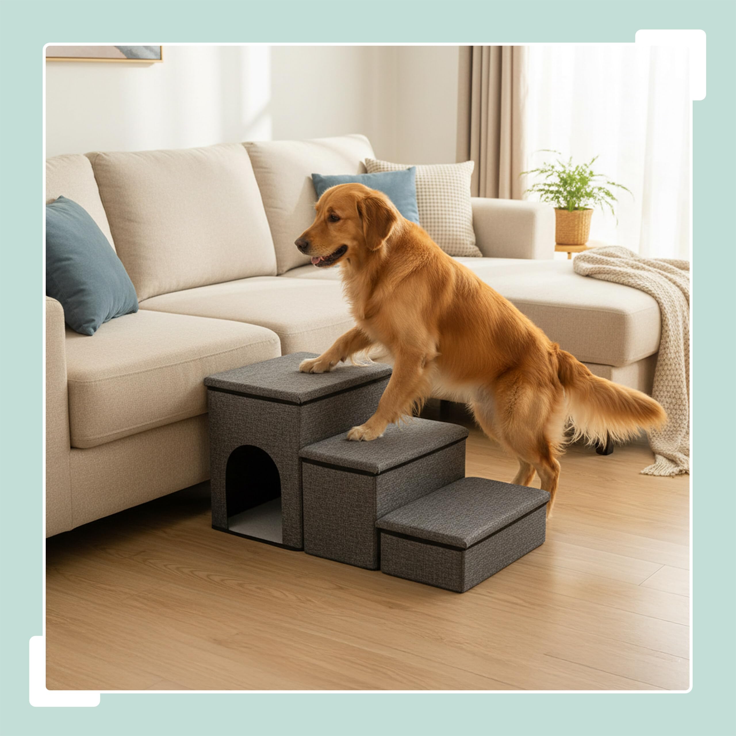 Relaxdays Scaletta per Cani 3 gradini, Cuccia con vano, Pieghevole, Letto/Divano, Grigio Scuro 43x75x33 cm