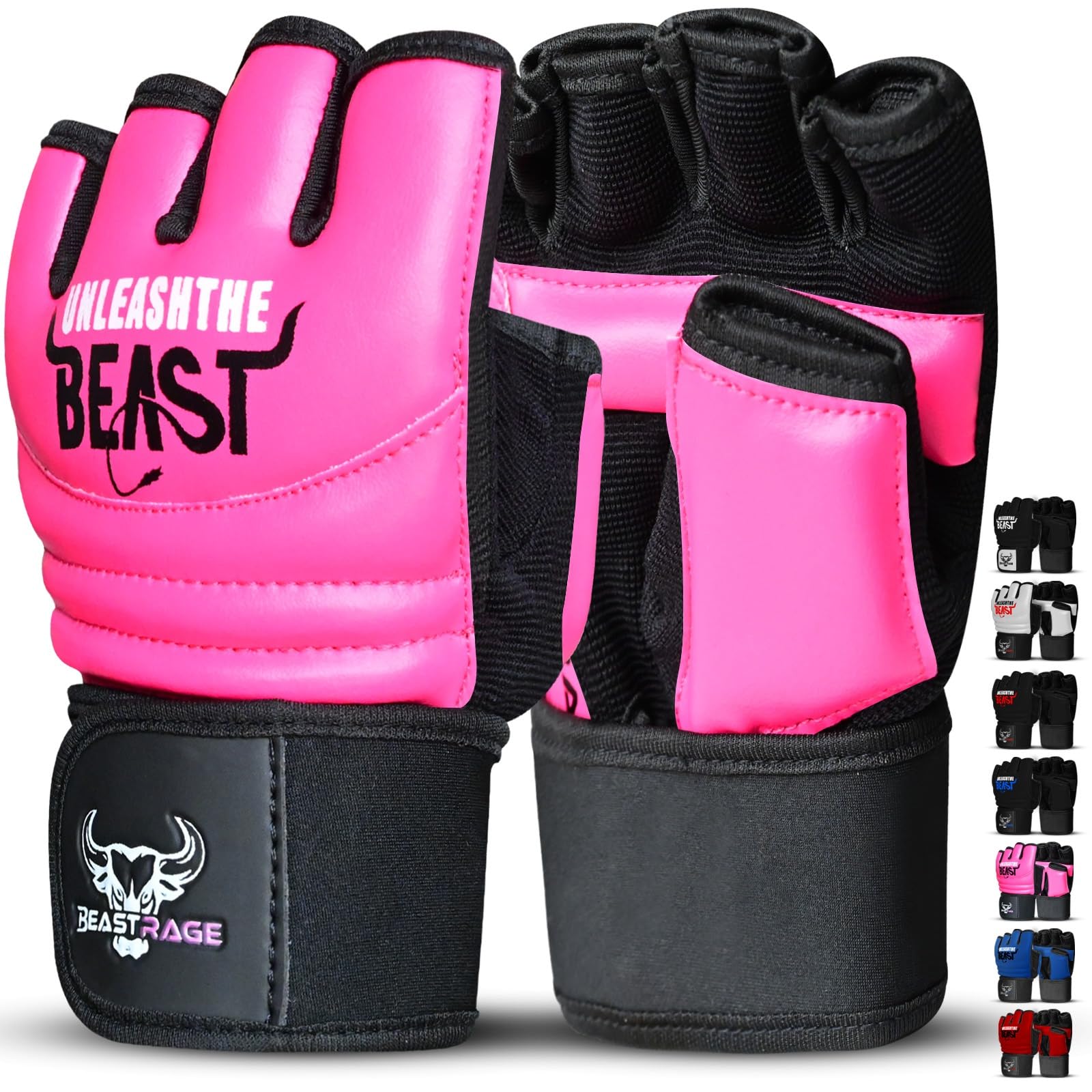 BEAST RAGE Punch Bag Taekwondo Karate Gloves for Men and Women,Half Finger MMA Kickboxing Sparring Martial Arts Boxing Fight Gloves Training Light Workouts,Muay Thai,Karav MAGA (Pink, 2XL)
