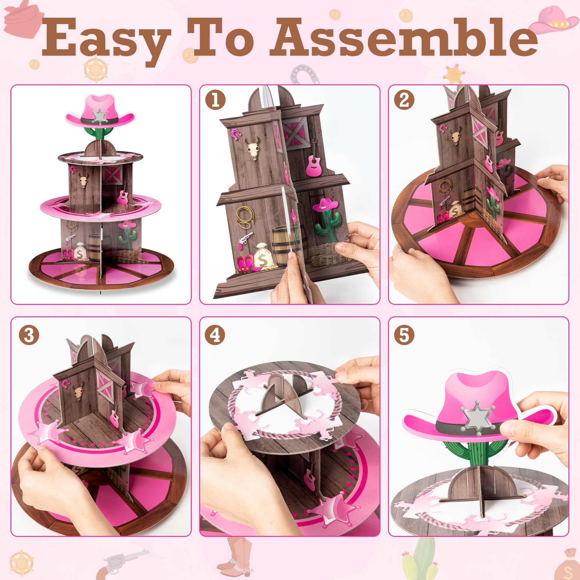 Haooryx Soporte Para Cupcakes De Fiesta De Vaquero Occidental, 3 Niveles De Madera Del Salvaje Oeste, Puerta De Granero, Torre De Magdalenas, Soporte Para Postres De Cartón, Para Fiesta De Cumpleaños