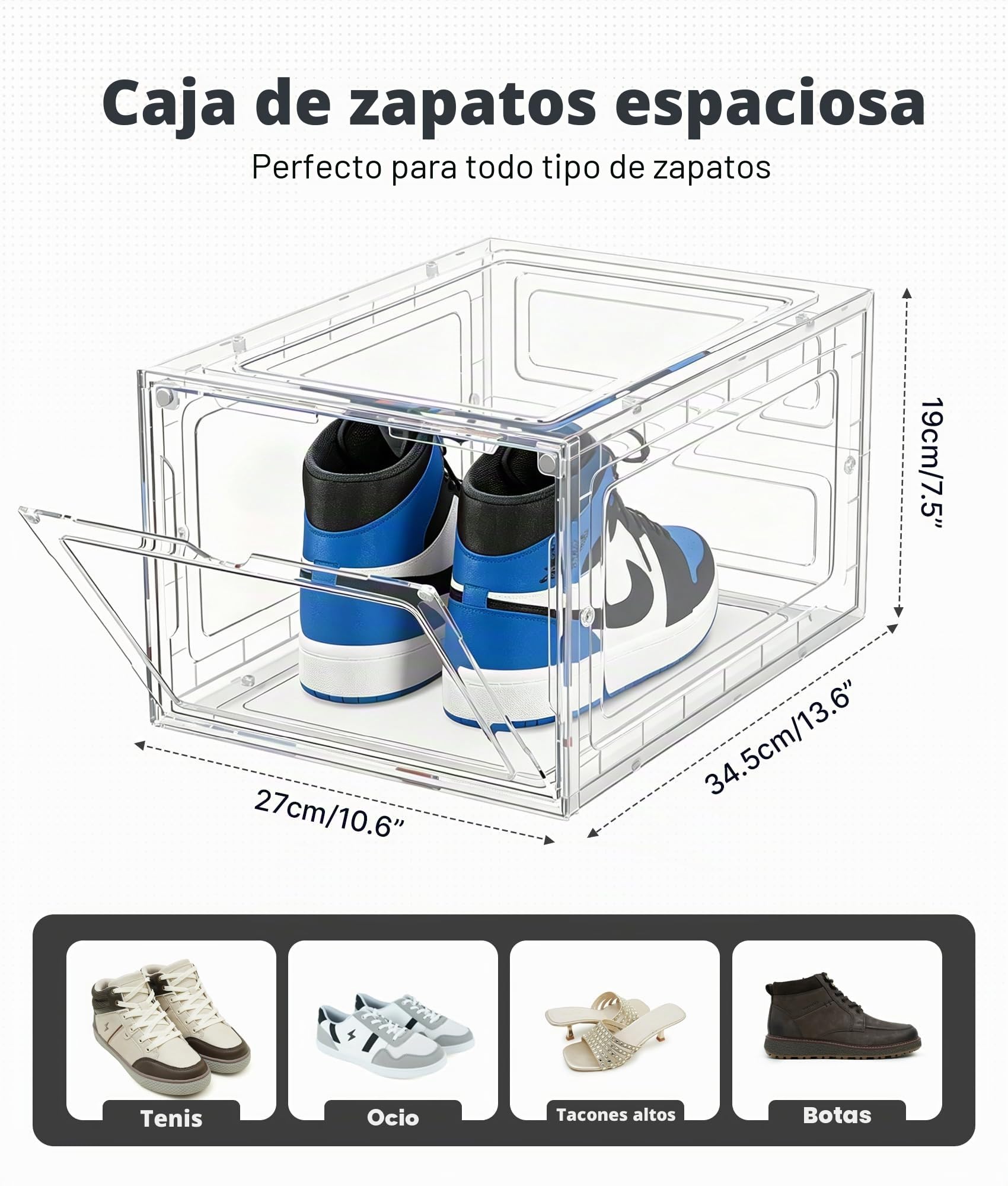 ADOV Cajas para Zapatos Set de 6, Organizadores Transparentes Apilables de Plástico con Tapa, Caja Porta Zapatillas para Hombre Mujer y Niños, hasta EU 46