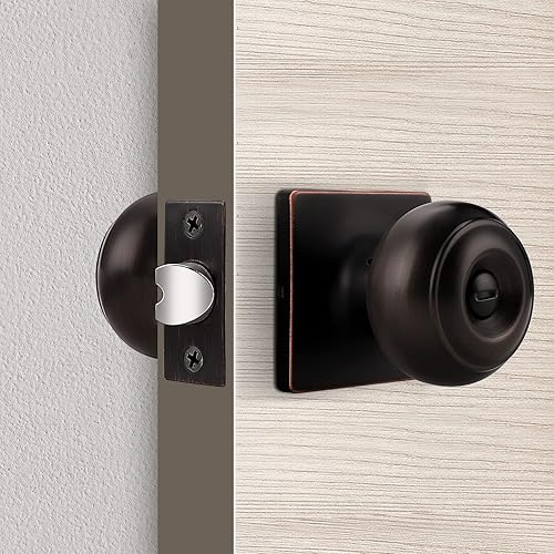 Miniatura 5 de Probrico Pomos de bronce aceitado para camabaño con roseta cuadrada, cerraduras de puertas interiores de privacidad sin llave, paquete de 5