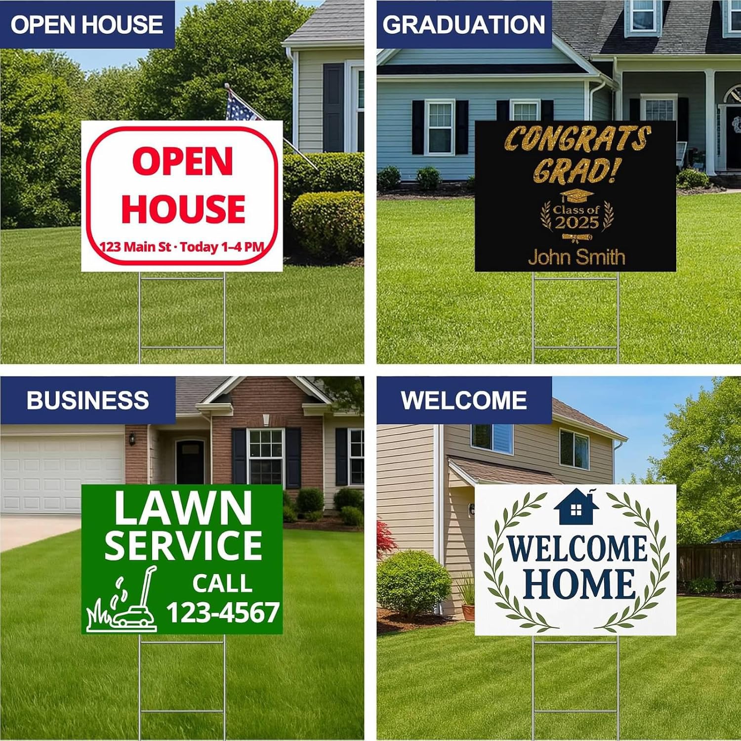 10-Pack Custom Yard Signs with Stakes – 18x24 Personalized Outdoor Directional Signs for Events, Business, and Birthdays – Durable 4mm Weatherproof Corrugated Plastic