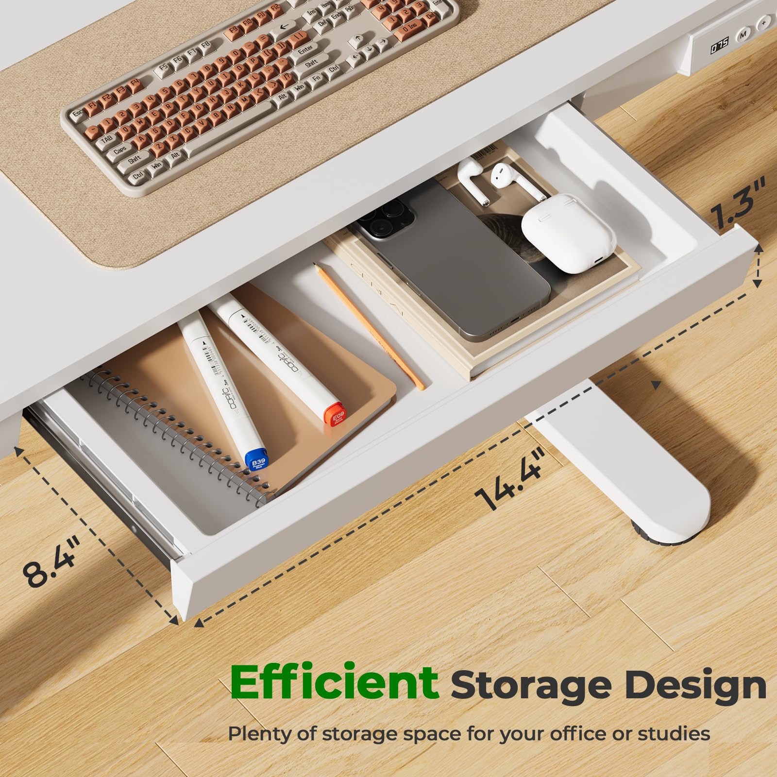 Small Standing Desk with Drawer 35 x 20 Whole Piece Tabletop Electric Sit Stand Desk Height Adjustable Desk — view 2