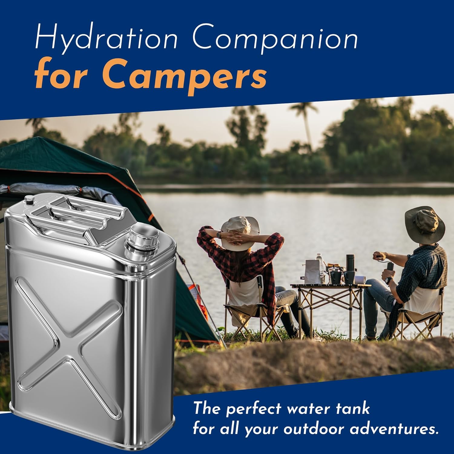 Stainless Steel Water Container for Camping - 5 Gallon Hydration Metal Tank Jug - Heavy Duty Durable Portable Water Storage Can for Camping Outdoors