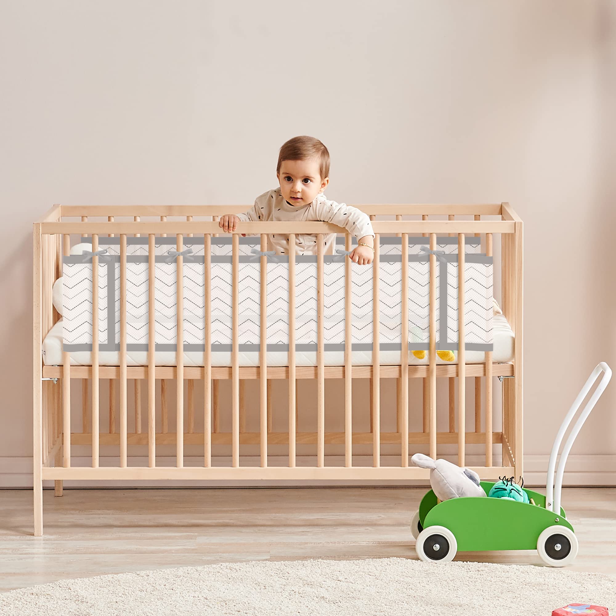 WYSWYG® Paracolpi traspiranti per culla per sicurezza e comfort, di alta qualità, 70 x 140, paracolpi per culla, protezione per lettino, set per bambini, 30 cm x 170 cm, 2 pezzi