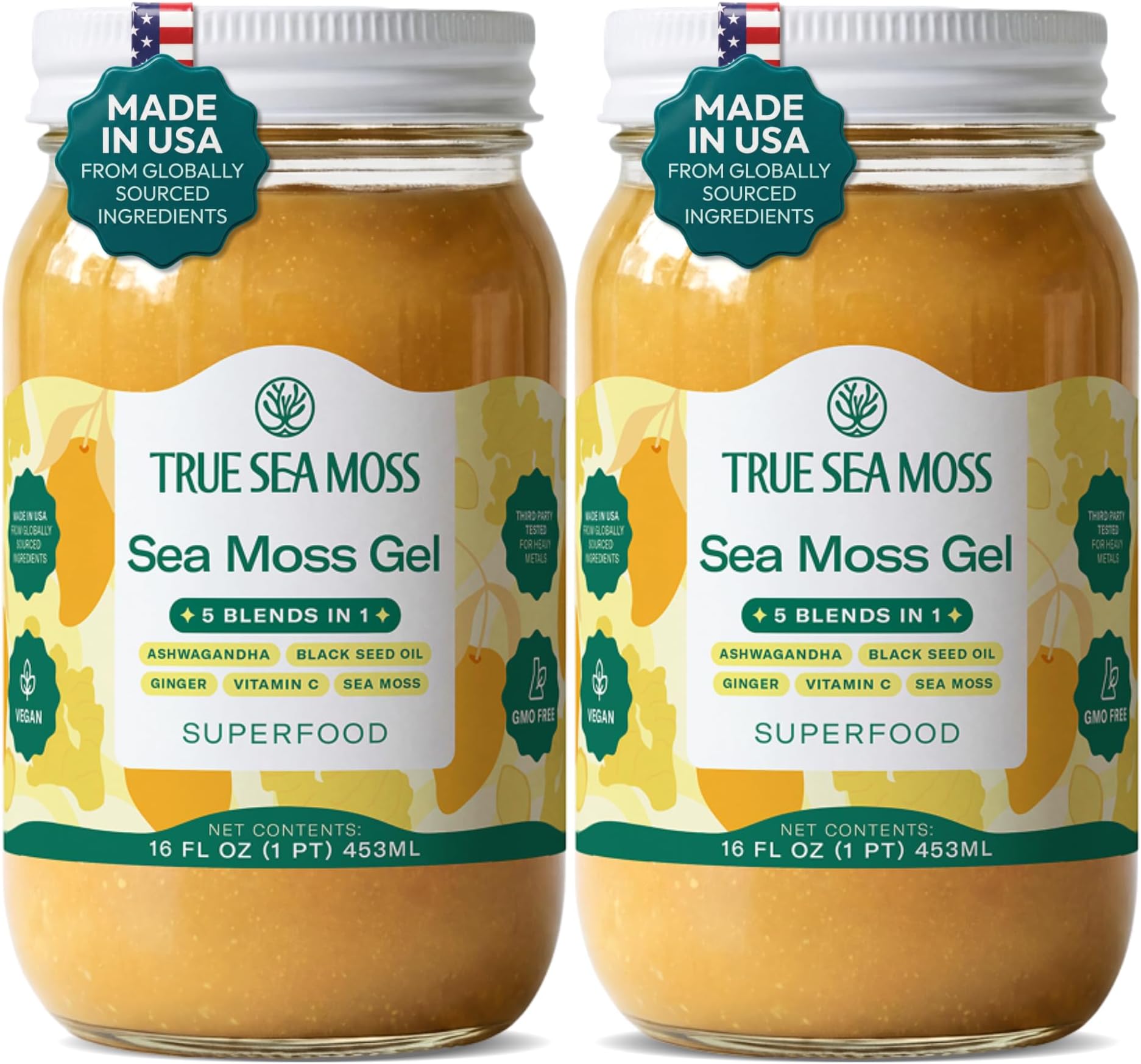 TrueSeaMoss Sea Moss Gel – 5-in-1 Formula – Wildcrafted Seamoss, Ashwagandha & Jarred Vegetables – Ashwagandha, Pack of 2 (Labels may Vary)