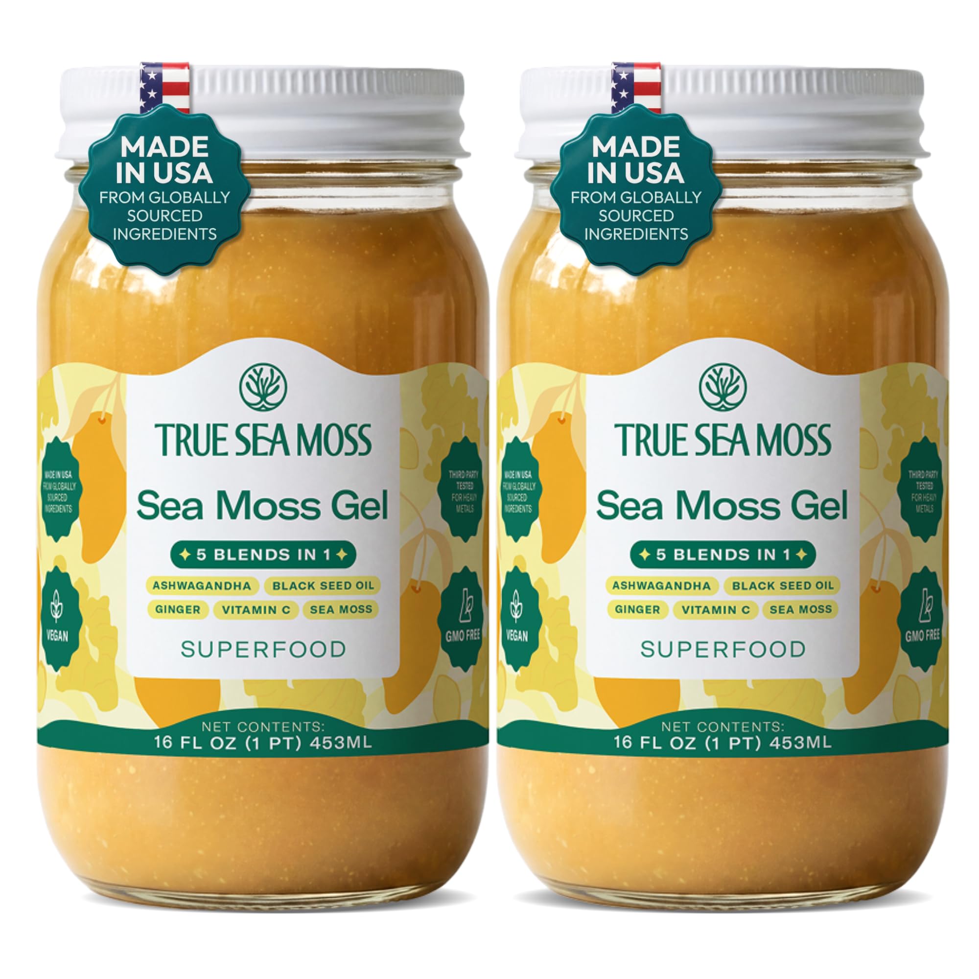 TrueSeaMoss Sea Moss Gel – 5-in-1 Formula – Wildcrafted Seamoss, Ashwagandha & Jarred Vegetables – Ashwagandha, Pack of 2 (Labels may Vary)