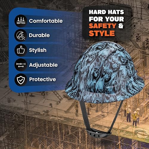 Miniatura 2 de ACERPAL Casco de construcción OSHA de ala completa ventiladodiseño de calavera con acabado mate con suspensión de 6 puntos