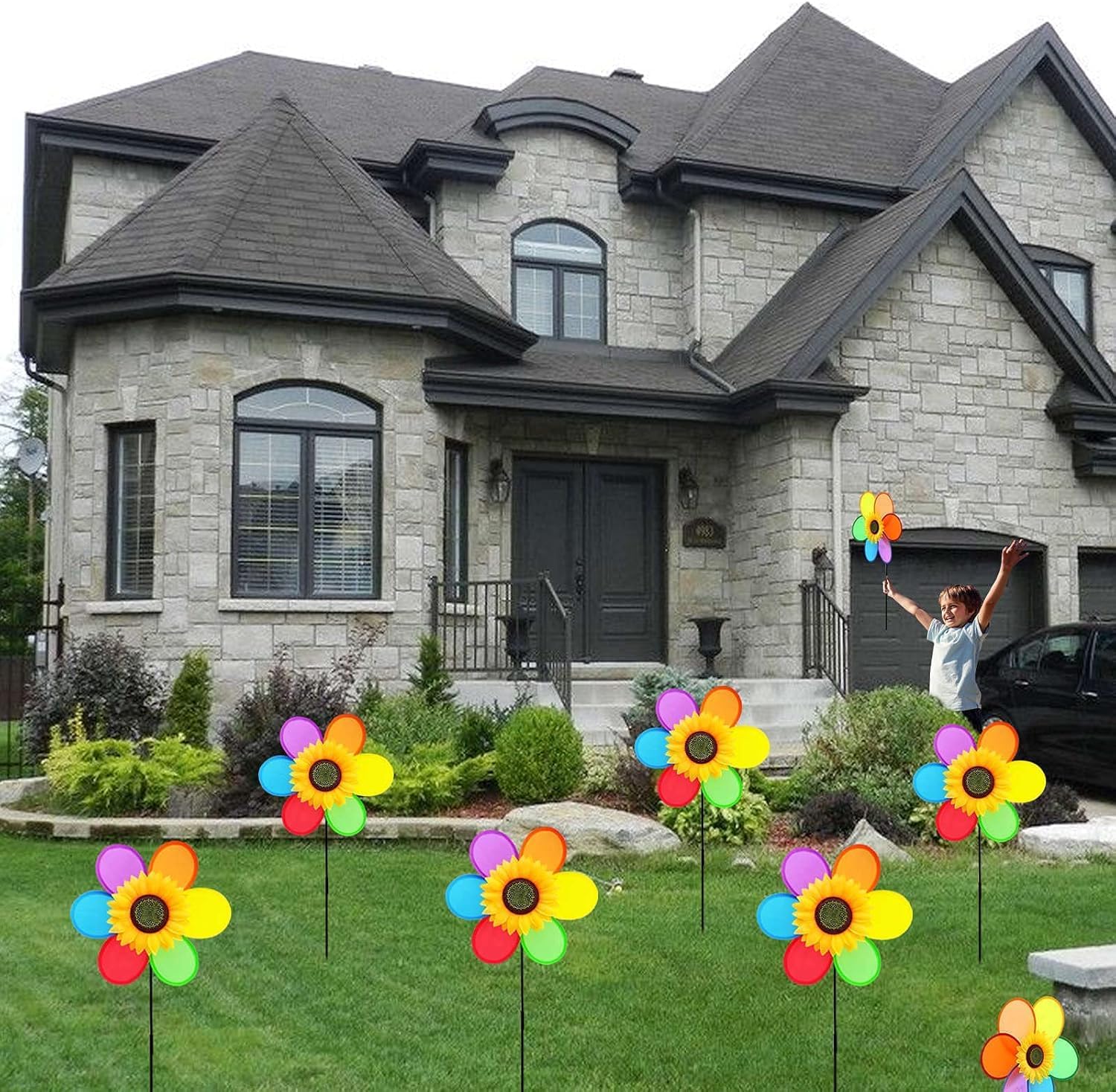 Sunflower Pinwheels Outdoor Wind Spinners Yard Garden, Lawn Pinwheels Bulk Colorful Flower Windmill Decorative (3 pcs)