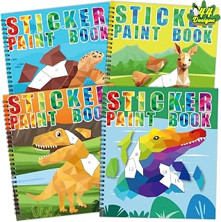 90shine 4PCS Sticker Books for Kids 4-8: Underwater, Pet, Dinosaur, Rainbow Themes - 44 Perforated Pages, Removable Stickers, Party Favors