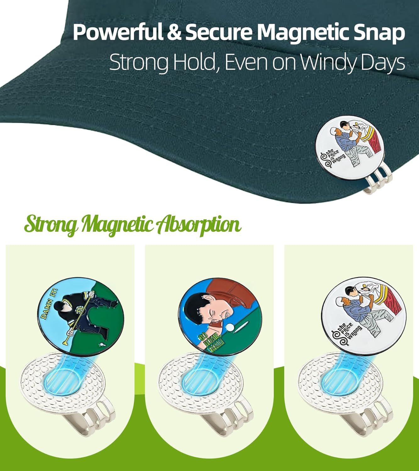 Ugotit Golf Ball Marker with Magnetic Hat Clip, Magnetic Golf Ball Marker for Putting, Removable Golf Ball Marker Hat Clip Accessory Funny Gifts, for Happy Gilmore, for Tiger Woods - Image 2