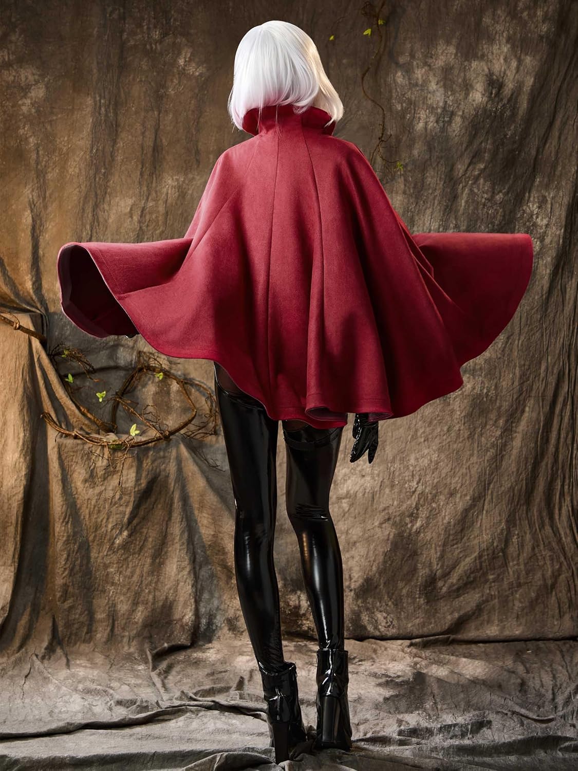 miccostumes Women's Costume Knigt Cosplay Black Bodysuit with Red Cape and Mask - Image 3