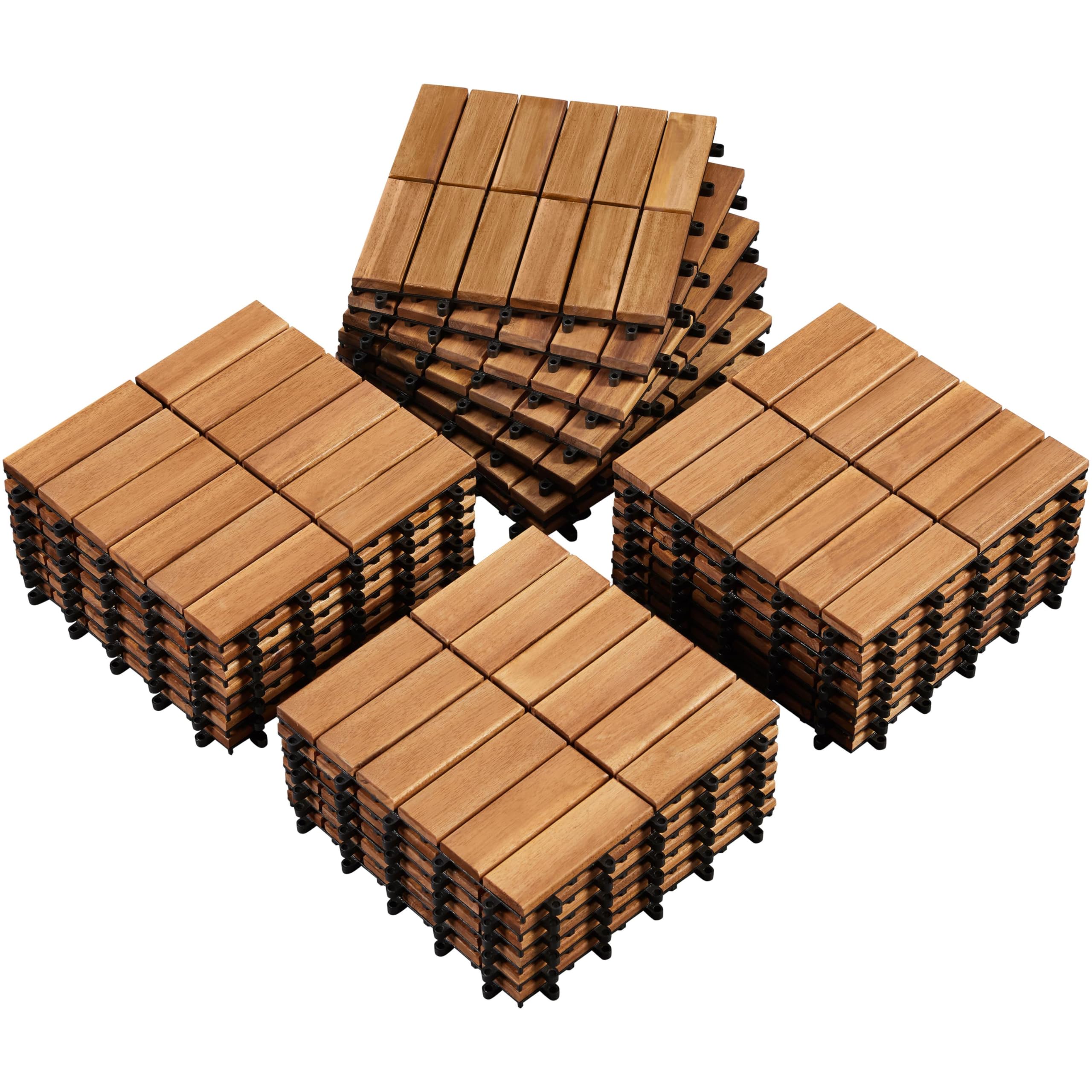 Yaheetech 1 Pack Tiles, Waterproof Acacia DIY Furniture Deck Tiles for Flooring, Plastic Interlocking Wooden Tiles 27 pcs for Outdoor Indoor, 30 cm W × 30 cm L Patio Garden Deck Poolside