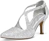 mysoft Women's Dress Shoes Closed Toe 3 Inch Heels Cross Strap Stiletto Pumps Wedding Prom Party Evening Formal Shoes
