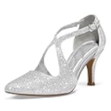 Women's Dress Shoes Closed Toe 3 Inch Heels Cross Strap Stiletto Pumps Wedding Prom Party Evening Formal Shoes
