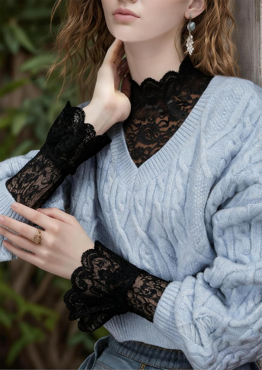 Women's Long Sleeve Lace Mesh Tops High Neck Sheer Blouse Sexy Floral Going Out Top - Image 3